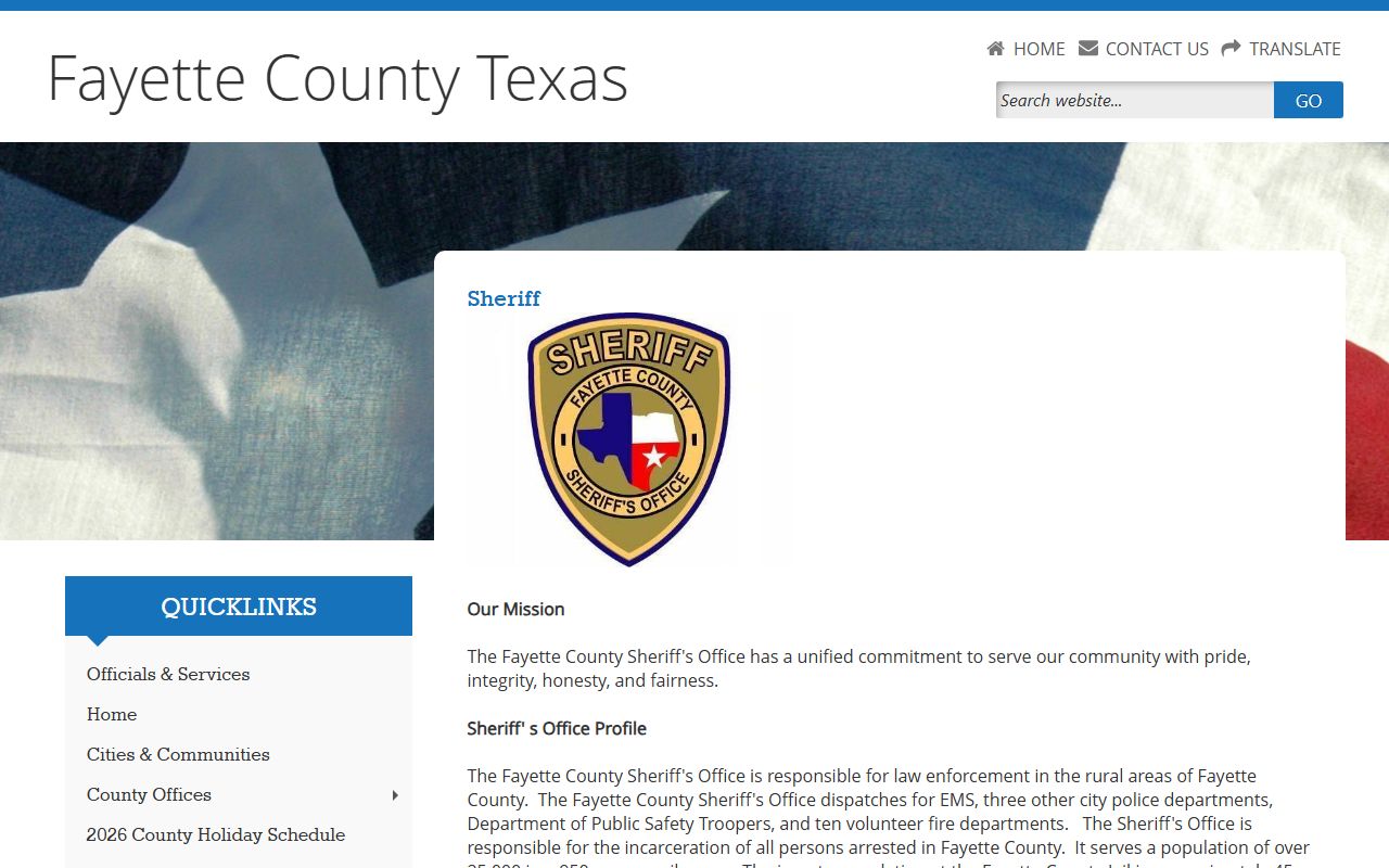 Fayette County Sheriff page for inmate records and open records contact information